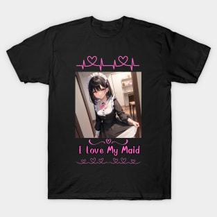 I Love My Maid Heart Anime Girl T-Shirt